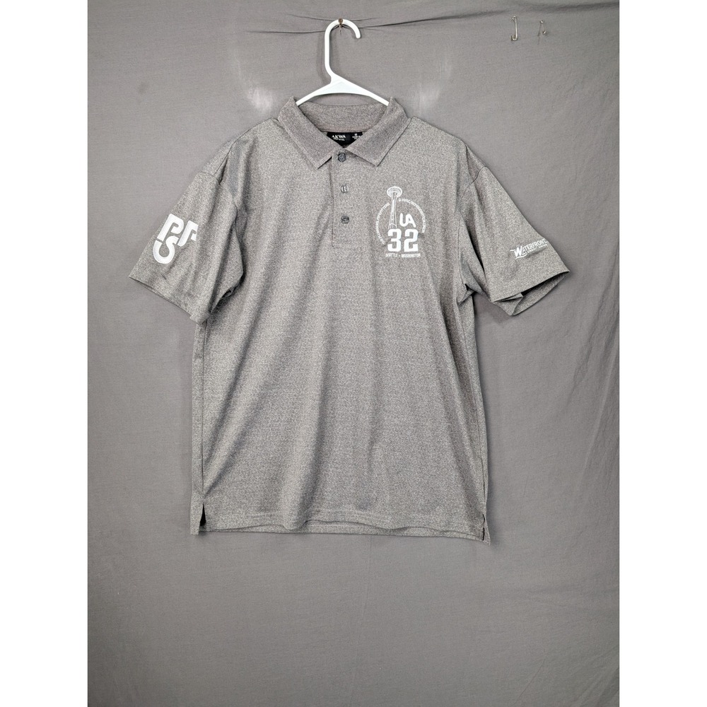 AKWA Mens ILA 32 Seattle Washington Polo Shirt Gray Medium 1365 EMB